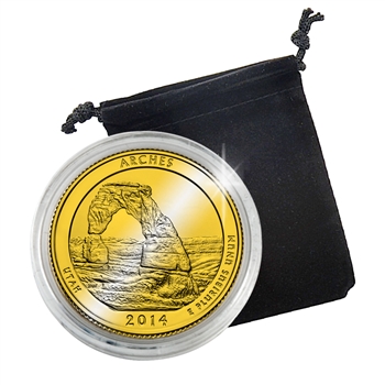 2014 Utah Arches National Park Quarter - Philadelphia - Gold Plated in Capsule