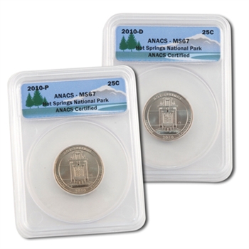 2010 Hot Springs Quarters - Philadelphia & Denver Mint - ANACS MS67