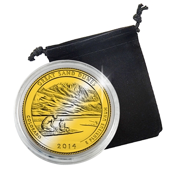 2014 Colorado Great Sand Dunes National Park Quarter - Philadelphia - Gold Plated in a Capsule