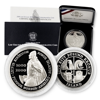 2000 Leif Ericson Icelandic Millennium Silver Dollar - Proof