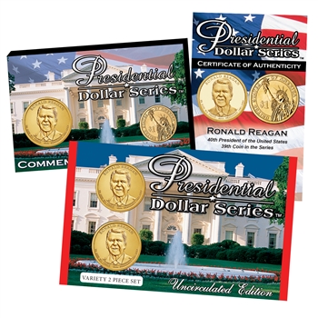 2016 Ronald Reagan Presidential Dollar - Up Side Down Variety 2pc Set