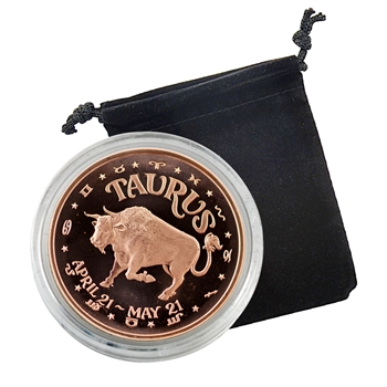 Taurus-Zodiac 1oz Copper Proof-April 21 to May 21