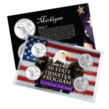 Michigan Series 1 & 2 - Four Piece Quarter Set - Platinum Plated