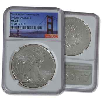 2016 Silver Eagle - S - Bridge Label - NGC 70