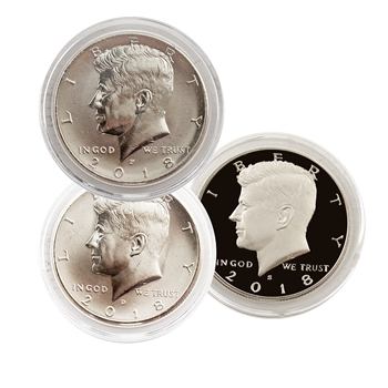 2018 Kennedy Half Dollar - Philadelphia, Denver, and San Francisco - Capsules