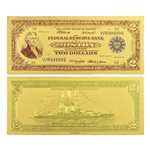 1918 $2 Battleship Note -  Uncirculated Gold Foil