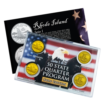 Rhode Island Series 1 & 2 - Four Piece Quarter Set - Gold Plated