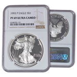 1993 Silver Eagle - 1 st Philadelphia Mint - Proof - NGC 69