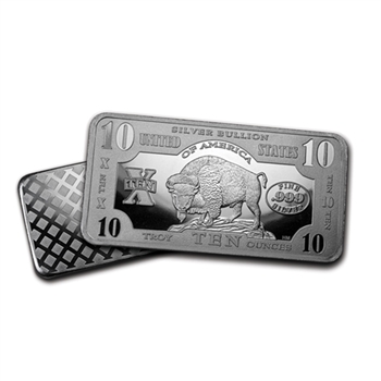 1901 $10 Bison â€“ 10oz. Silver Bar