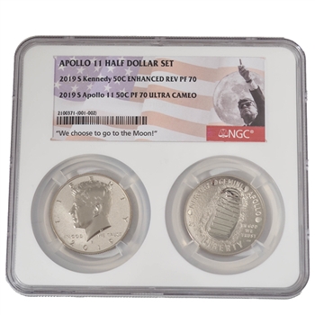 2019 Apollo 11 Half Dollar 2 Coin Set NGC 70 Kennedy Pointing