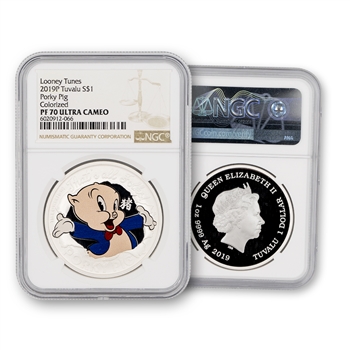 2019 Looney Tunes Silver Dollar - Porky Pig - Colorized - NGC 70