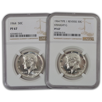 1964 Kennedy Half - Proof - 2pc Set - (Reg + Accent) NGC 67