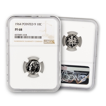 1964 Roosevelt Dime-Proof-Pointed 9-NGC 68