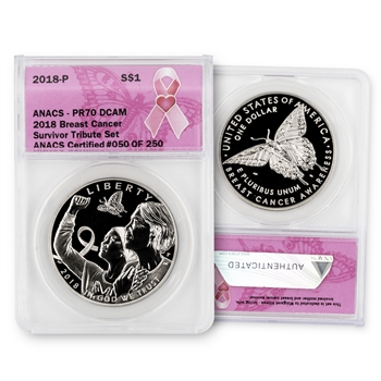 2018 Breast Cancer Awareness Silver Dollar - Proof ANACS 70