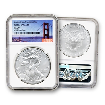 2011 Silver Eagle - San Francisco - Bridge Label - NGC 70