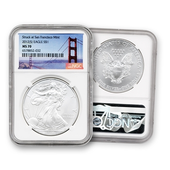 2012 Silver Eagle-San Francisco-Bridge Label- NGC 70