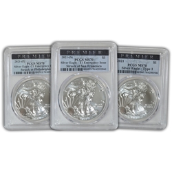 2021 Silver Eagle Type 1 - P S & W 3pc  - PCGS 70 Premier