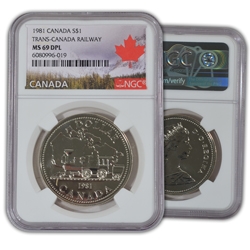 1981 Canadian Silver Dollar - Trans Rail Road - NGC 69 PL