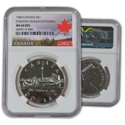 1984 Canadian Silver Dollar - Toronto Canoe - NGC 69 PL