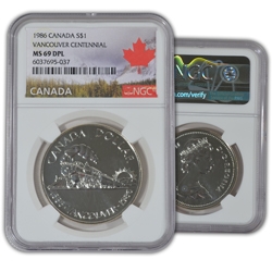 1986 Canadian Silver Dollar - Vancouver Rail - NGC 69 PL