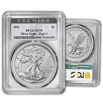 2021 Silver Eagle - Type 2 Uncirculated - PCGS MS70