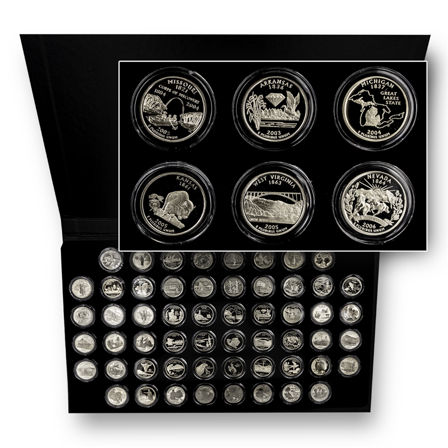 1999 to 2009 50 State Quarters with Album Display-Proof-56 coins