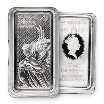 2022 St Helena 10 oz Silver Bar - Queens Virtues