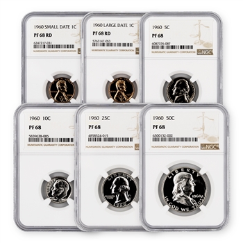 1960 US Proof Set - 6pc w/ SD & LD Cents - NGC 68