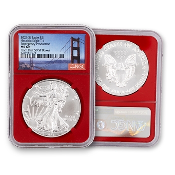 2021 Silver Eagle T1-1st 50 Boxes-San Francisco Mint Mark-NGC 69