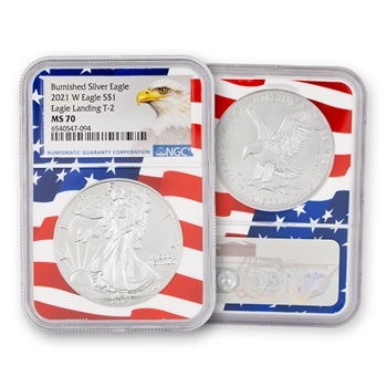 2021 Silver Eagle-Burnished-Flag Core-NGC 70