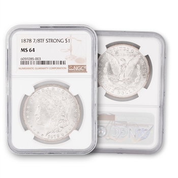 1878 Morgan Dollar-7 over 8 Tail Feather-NGC 64 Strong