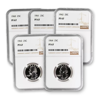 Last 5 Washington Qtr Philadelphia Proofs-1960 to 64-NGC 67