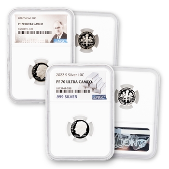 2022 Roosevelt Dime Proofs-Clad & Silver-NGC 70