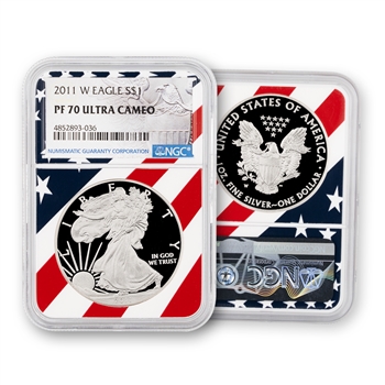 2011 Silver Eagle-Proof-Flag Core-NGC 70