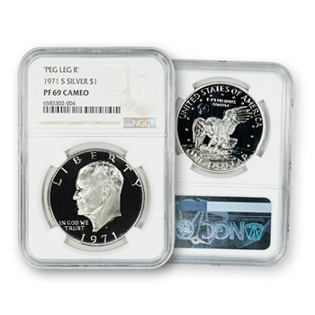 1971 Eisenhower Dollar-Silver Proof-Peg Leg-NGC 69 Cameo