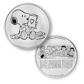 2023 Peanuts Snoopy Valentine's Card - 1oz Silver Round