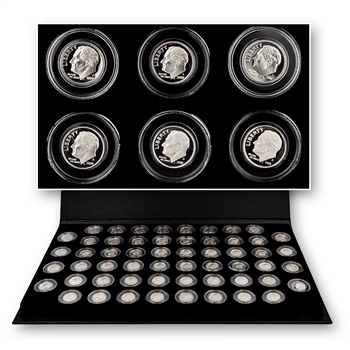 Roosevelt Dime with Display Album-1968 to 2023-San Francisco Mint-Proof-56 coins
