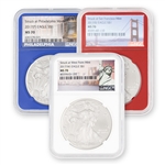 2017 Silver Eagle (P) (S) & (W) 3pc Set - NGC 70