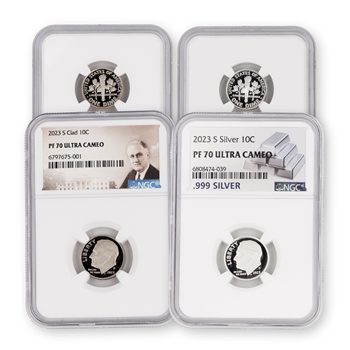 2023 Roosevelt Dime Proofs (Clad & Silver)-NGC 70
