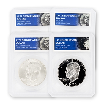 1971 Eisenhower Dollars 4-piece Set Silvers-Philadelphia and Denver Mint-Uncirculated and Proof-Defender