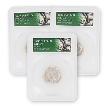 The Last Buffalo Nickels-Philadelphia, Denver, and San Francisco Mint-Uncirculated-Defender