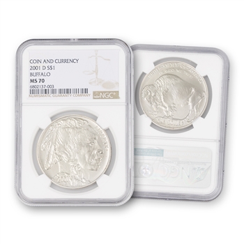 2001 Buffalo Silver Dollar - Coin & Currency Set - NGC 70