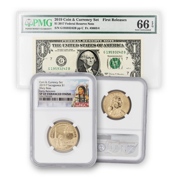 2019 Coin & Currency Set - 2pc Set - PMG 66 & NGC 69