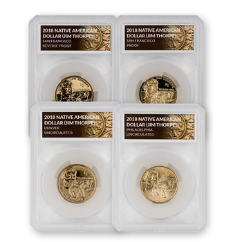 2018 Jim Thorpe Golden Dollar 4pc Set - PDS & Reverse - Defender