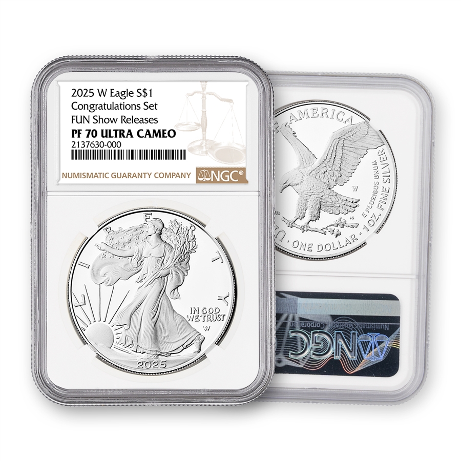 2025 Silver Eagle Proof Congratulations Set NGC 70 FUN Show