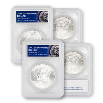 1971 & 1972 Eisenhower Dollar - Silver - Uncirculated / Defender