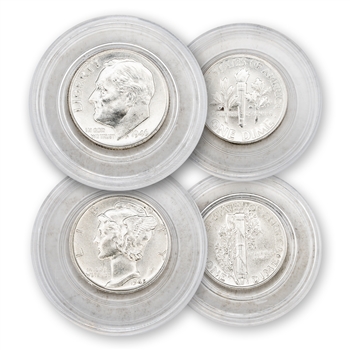 1945 & 1946 Dimes - Last Mercury - 1st Roosevelt - 2pc Unc