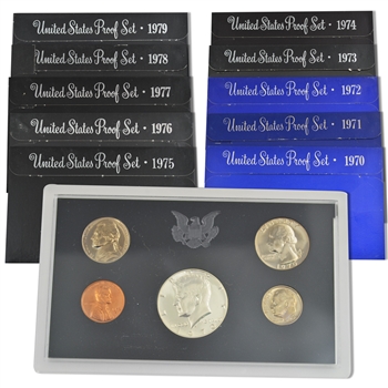 1970s US Proof Sets-10 Sets-1970 to 1979