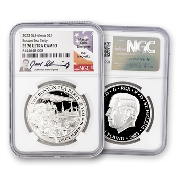 2023 St Helena 1 oz Silver - Boston Tea Party - NGC 70