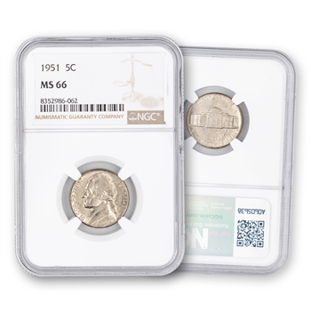 1951 Jefferson Nickel - Philadelphia - NGC 66
